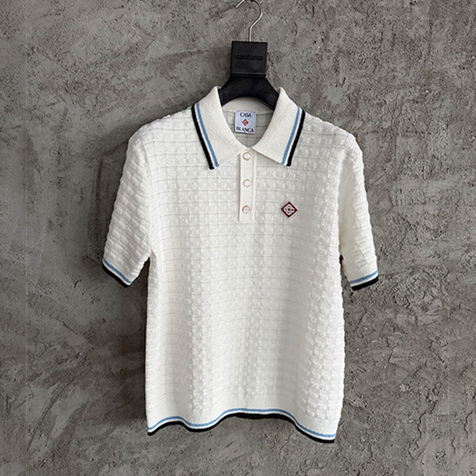 casablanca textured grid knit short sleeve polo shirt